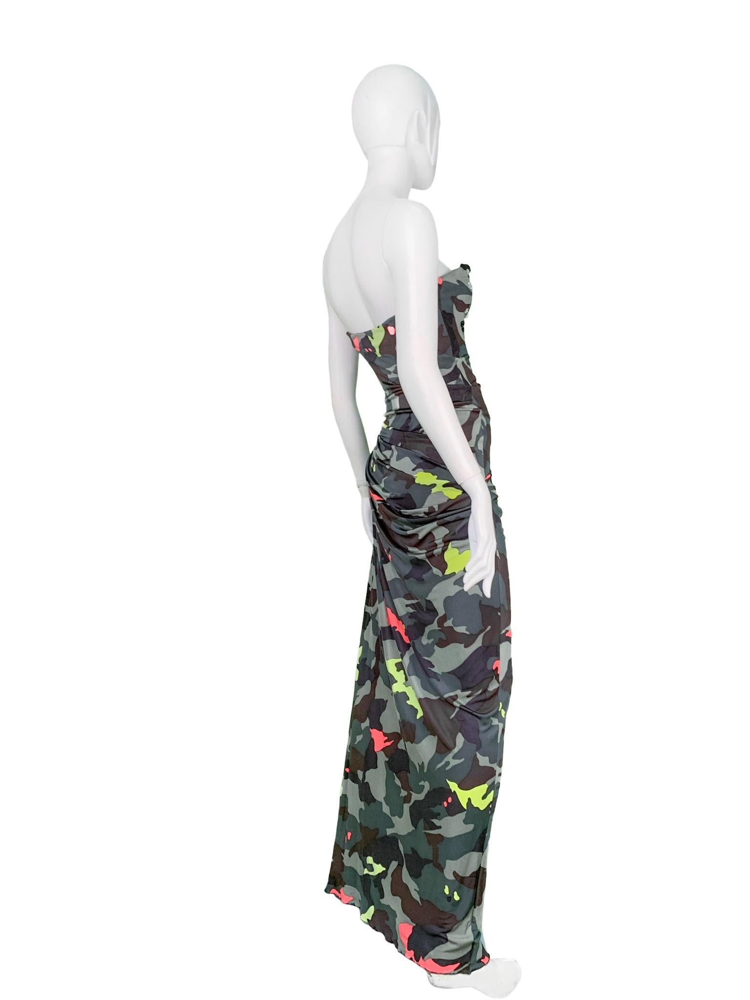 Women's S/S 2010 Runway Blumarine Y2K Corseted Crystal Embellished Printed Bustier Dress