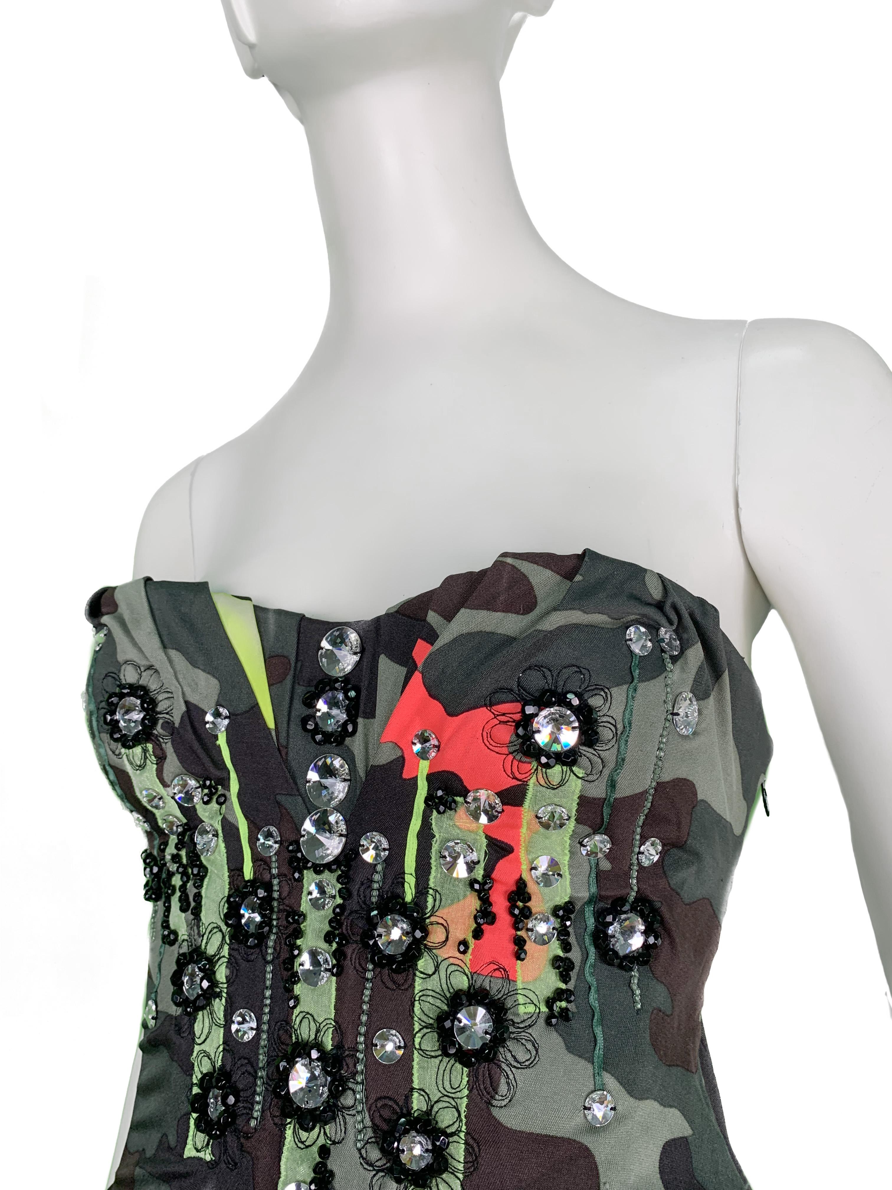 S/S 2010 Runway Blumarine Y2K Corseted Crystal Embellished Printed Bustier Dress 2