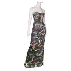 S/S 2010 Runway Blumarine Y2K Corseted Crystal Embellished Printed Bustier Dress
