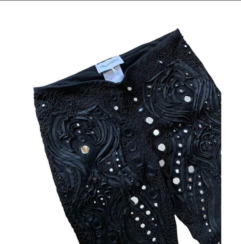 Black S/S 2011 Emilio Pucci Beaded mirror embellished chiffon black pants