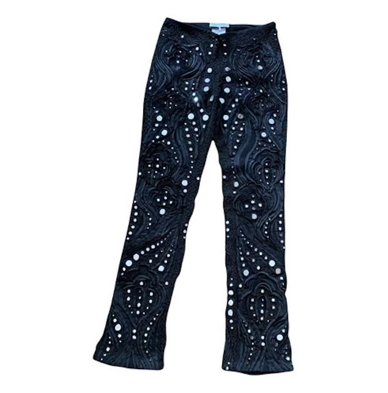 S/S 2011 Emilio Pucci Schwarze Hose aus Chiffon mit Perlen und Spiegelverzierung Damen