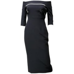 S/S 2011 look # 31 NEW BLACK SILK OFF SHOULDER BODYCON MIDI DRESS 38 - 2