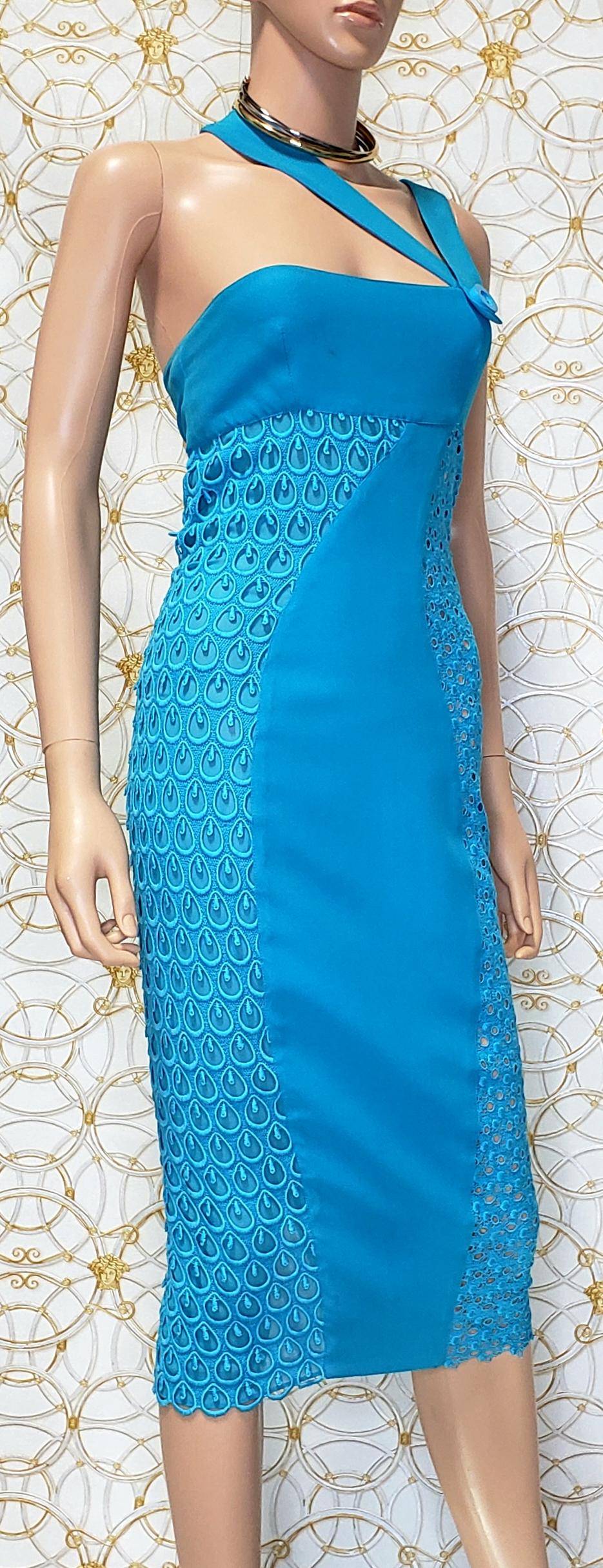 S/S 2011 look # 34 NEW VERSACE BLUE SILK EMBROIDERED Dress 38 - 2 For Sale 2
