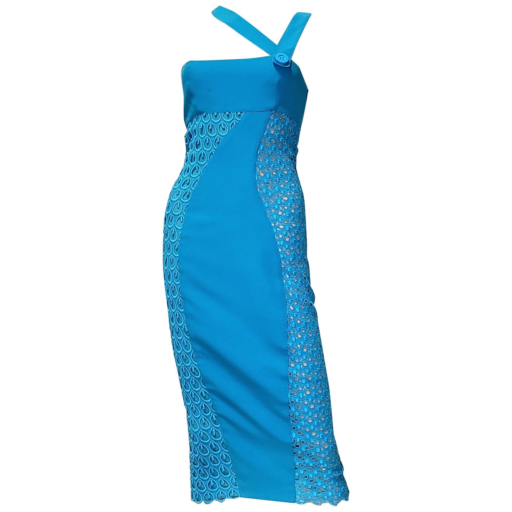 S/S 2011 look # 34 NEW VERSACE BLUE SILK EMBROIDERED Dress 38 - 2 For Sale