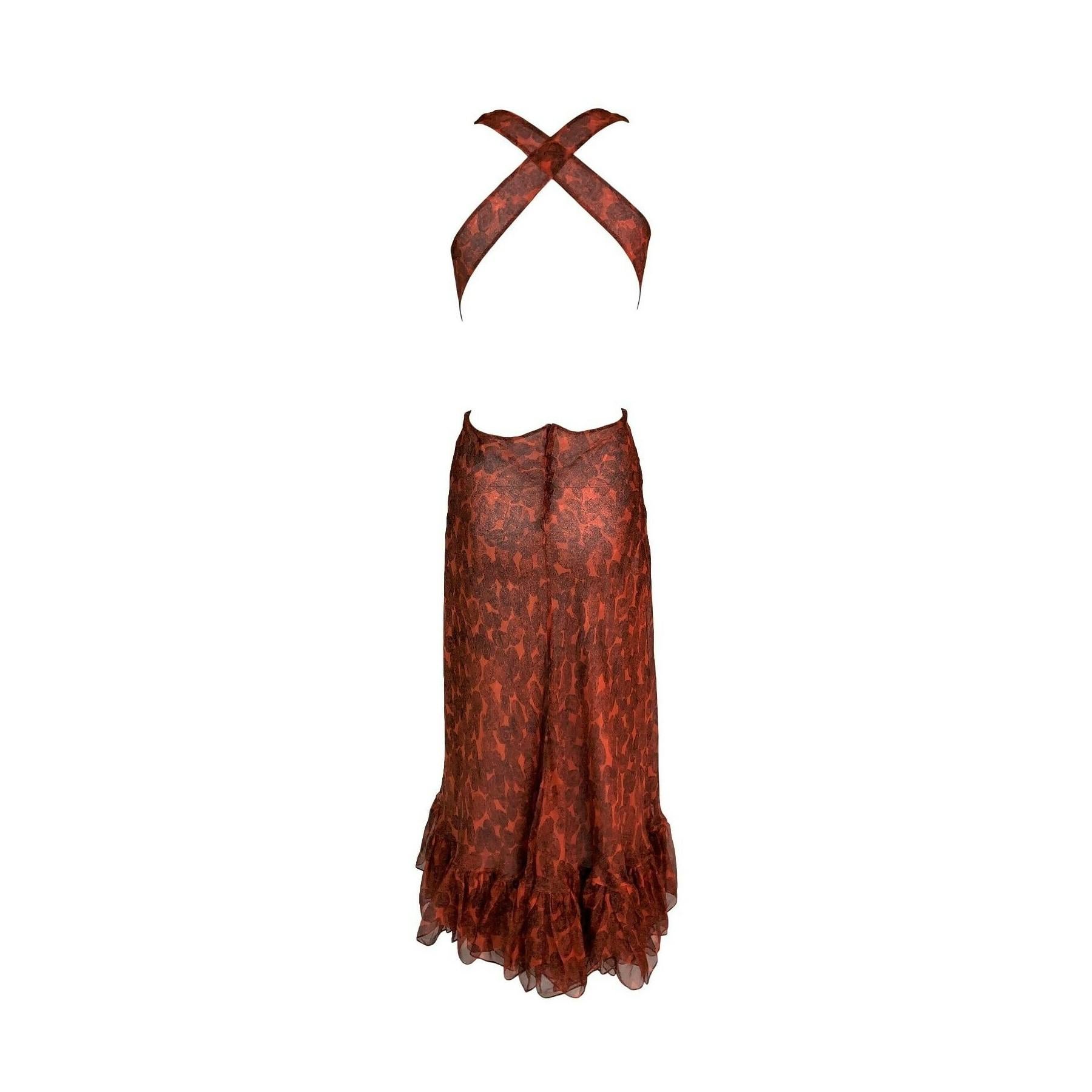 Brown S/S 2011 Yves Saint Laurent Sheer Fingerprint Red Silk Cut-Out Dress
