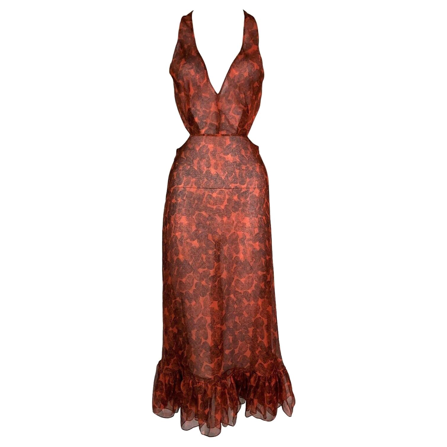 S/S 2011 Yves Saint Laurent Sheer Fingerprint Red Silk Cut-Out Dress