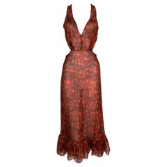 S/S 2011 Yves Saint Laurent Sheer Fingerprint Red Silk Cut-Out Dress