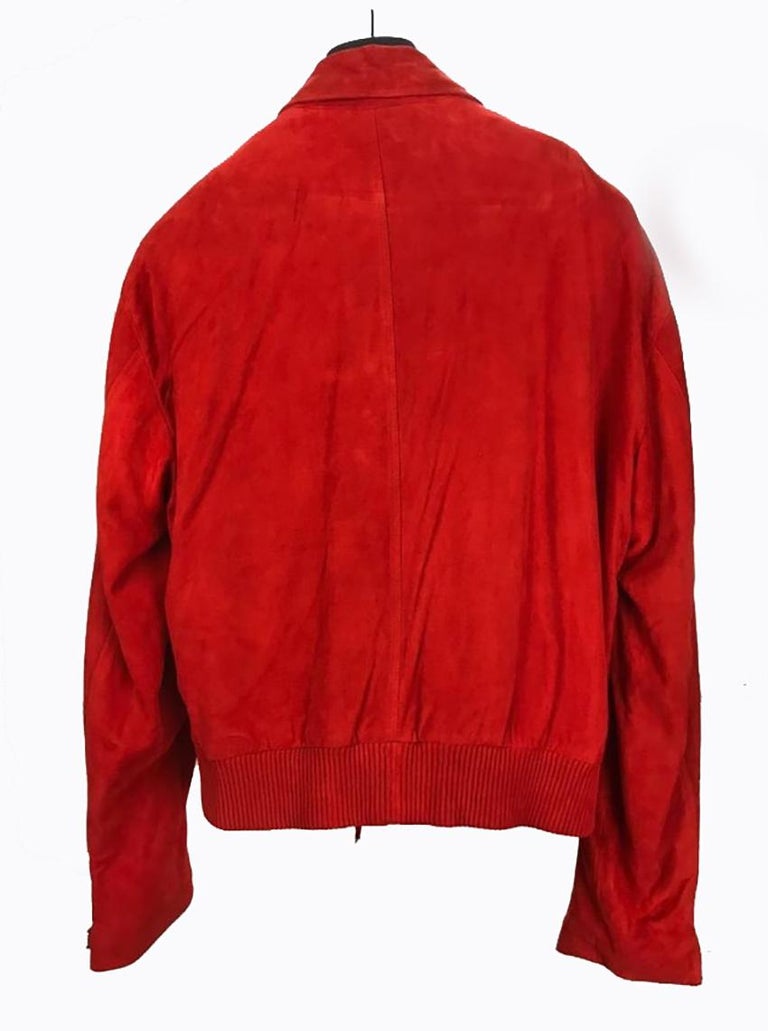 S/S 2012 L# 33 VERSACE MEN'S RED SUEDE BOMBER JACKET It 58 - 4XL For Sale  at 1stDibs