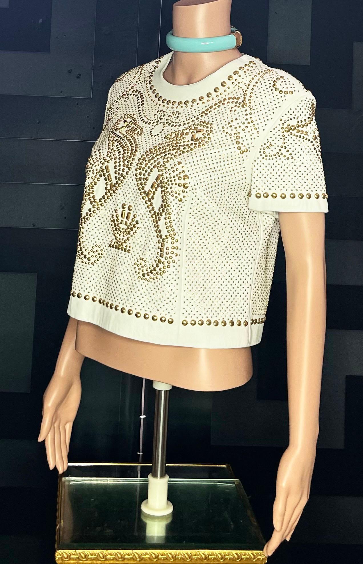 S/S 2012 L#26 VERSACE STUDDED LEATHER SEAHORSE CROP TOP Sz IT 44 For Sale 1