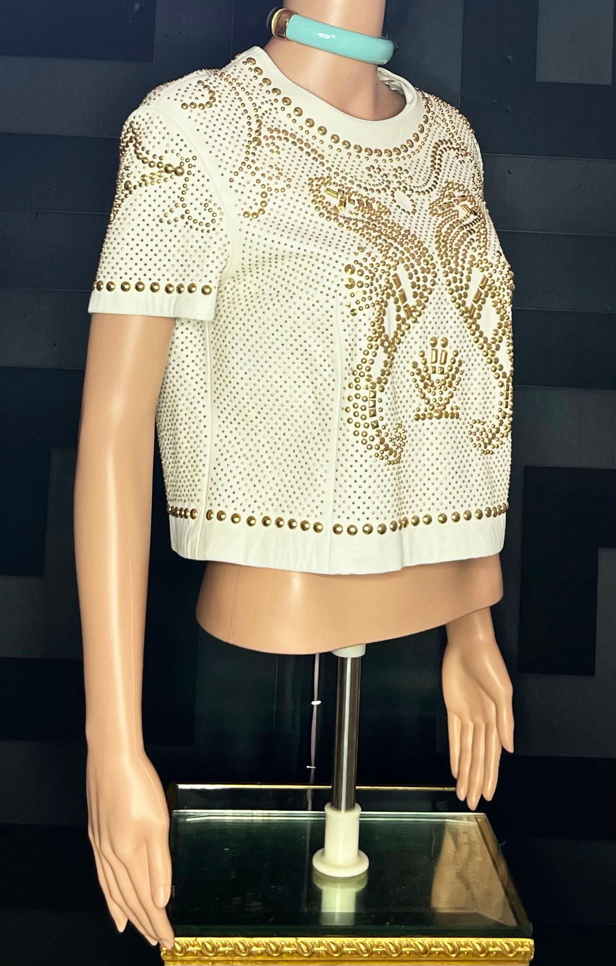 S/S 2012 L#26 VERSACE STUDDED LEATHER SEAHORSE CROP TOP Sz IT 44 For Sale 2
