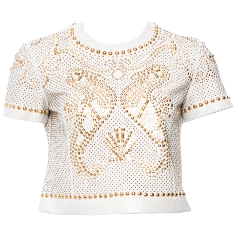 S/S 2012 L#26 VERSACE STUDDED LEATHER SEAHORSE CROP TOP Sz IT 44 For Sale