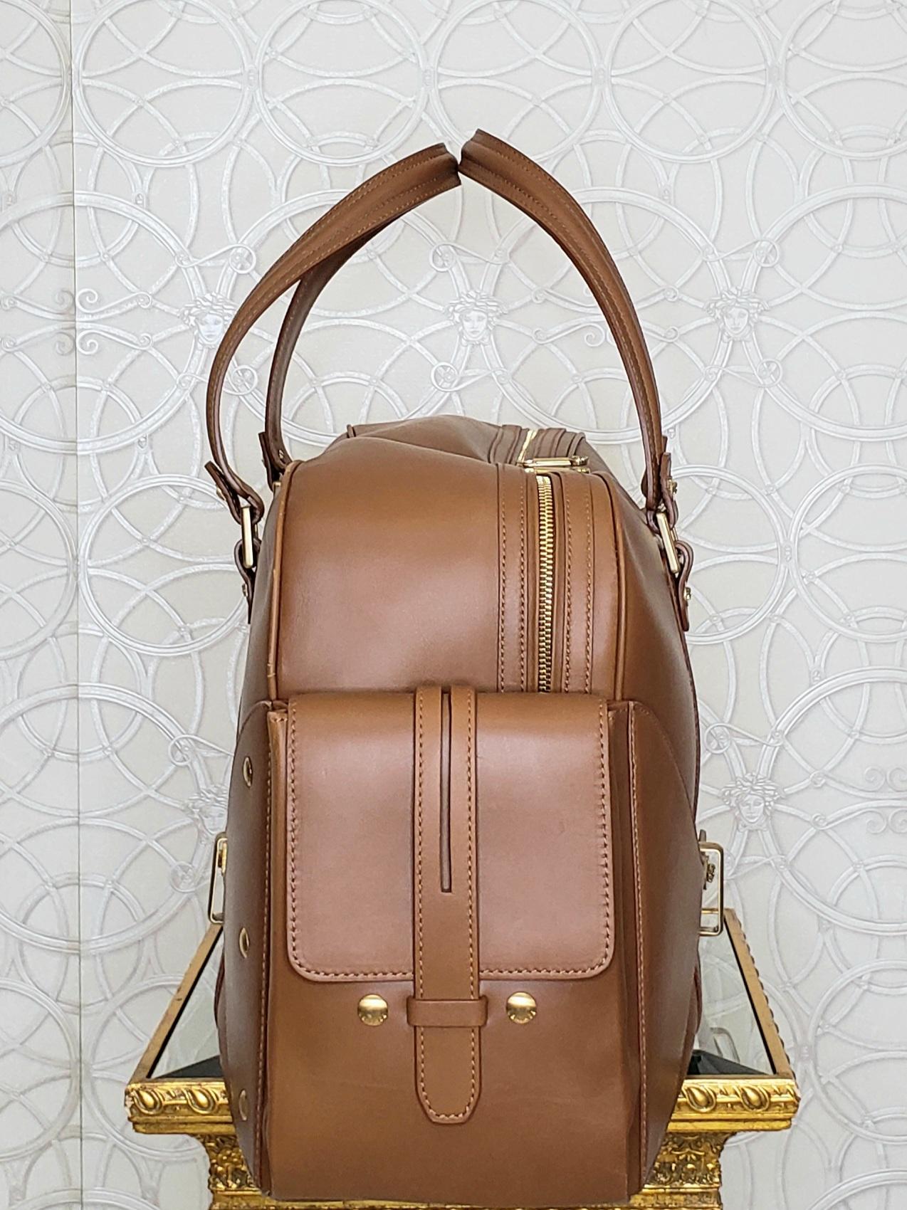Brown S/S 2012 Look # 27 New VERSACE men's runway brown leather travel handbag
