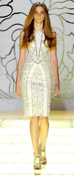 S/S 2012 look #27 VERSACE WHITE STUDDED EMBELLISHED LEATHER DRESS 38 - 2