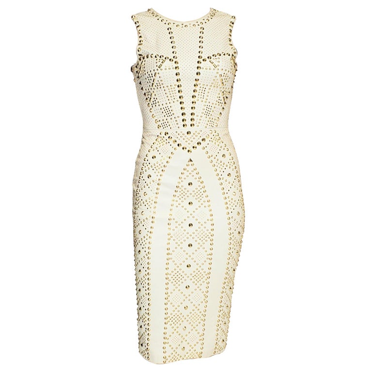S/S 2012 look #27 VERSACE WHITE STUDDED EMBELLISHED LEATHER DRESS 38 - 2  For Sale at 1stDibs