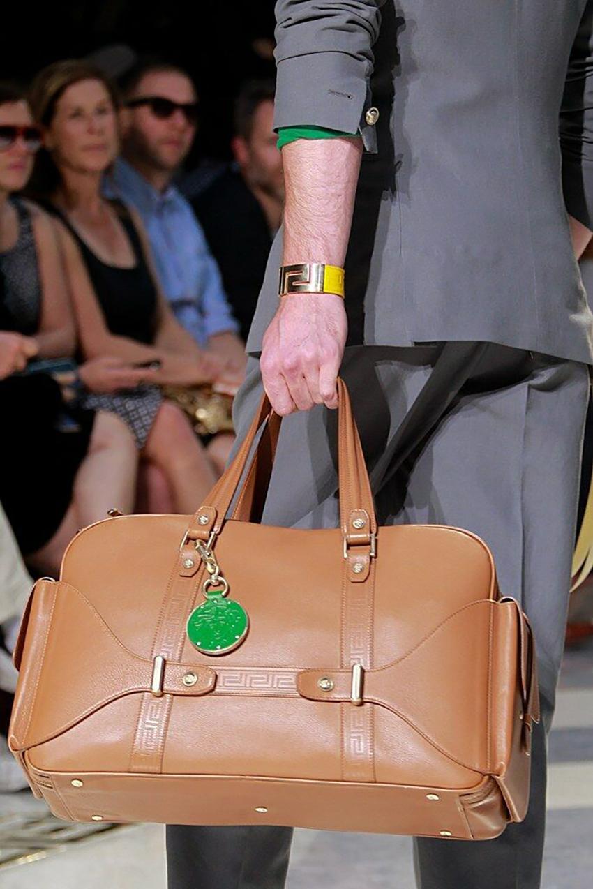 S/S 2012 Look # 27 New VERSACE men's runway brown leather travel handbag 2