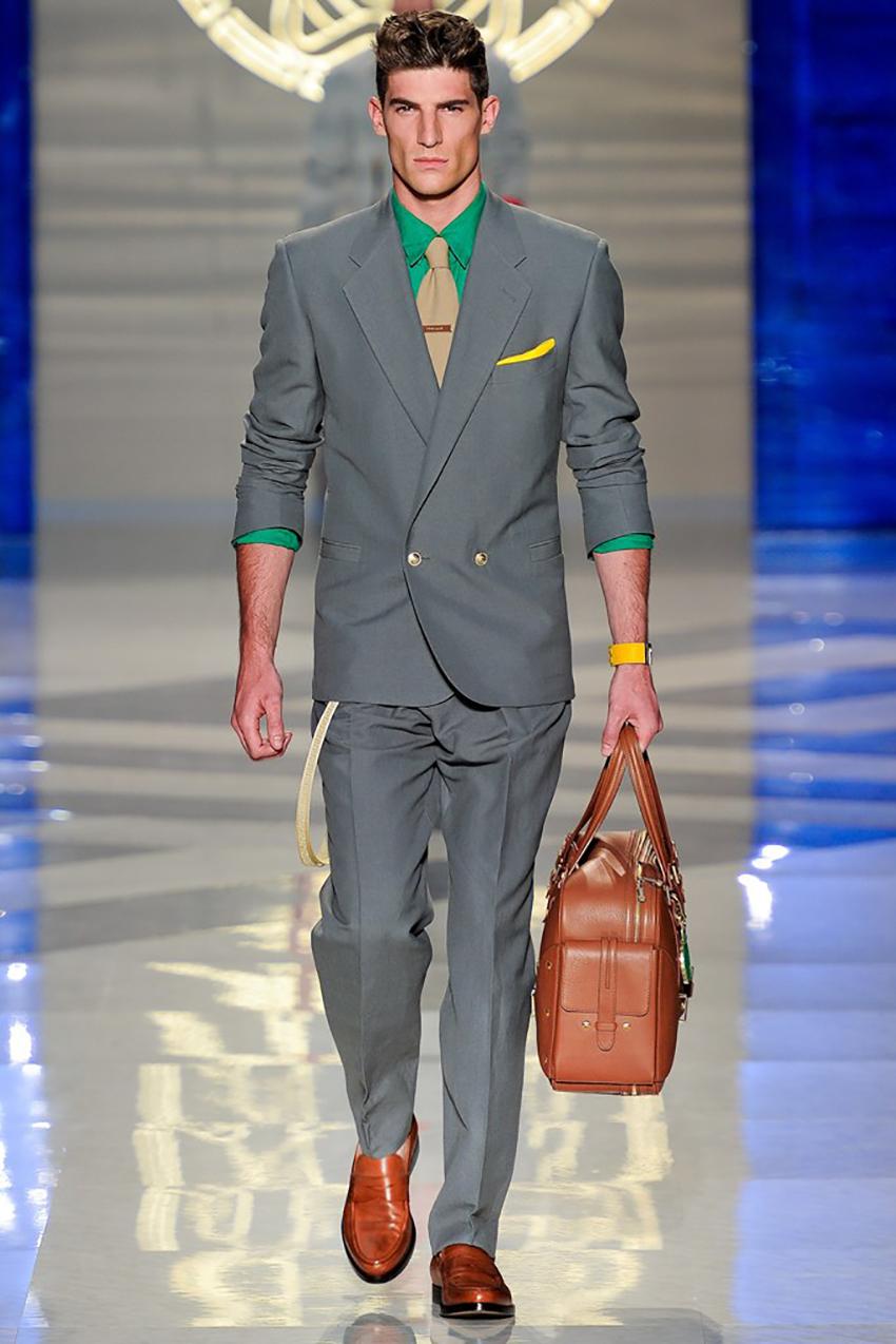 S/S 2012 Look # 27 New VERSACE men's runway brown leather travel handbag 3