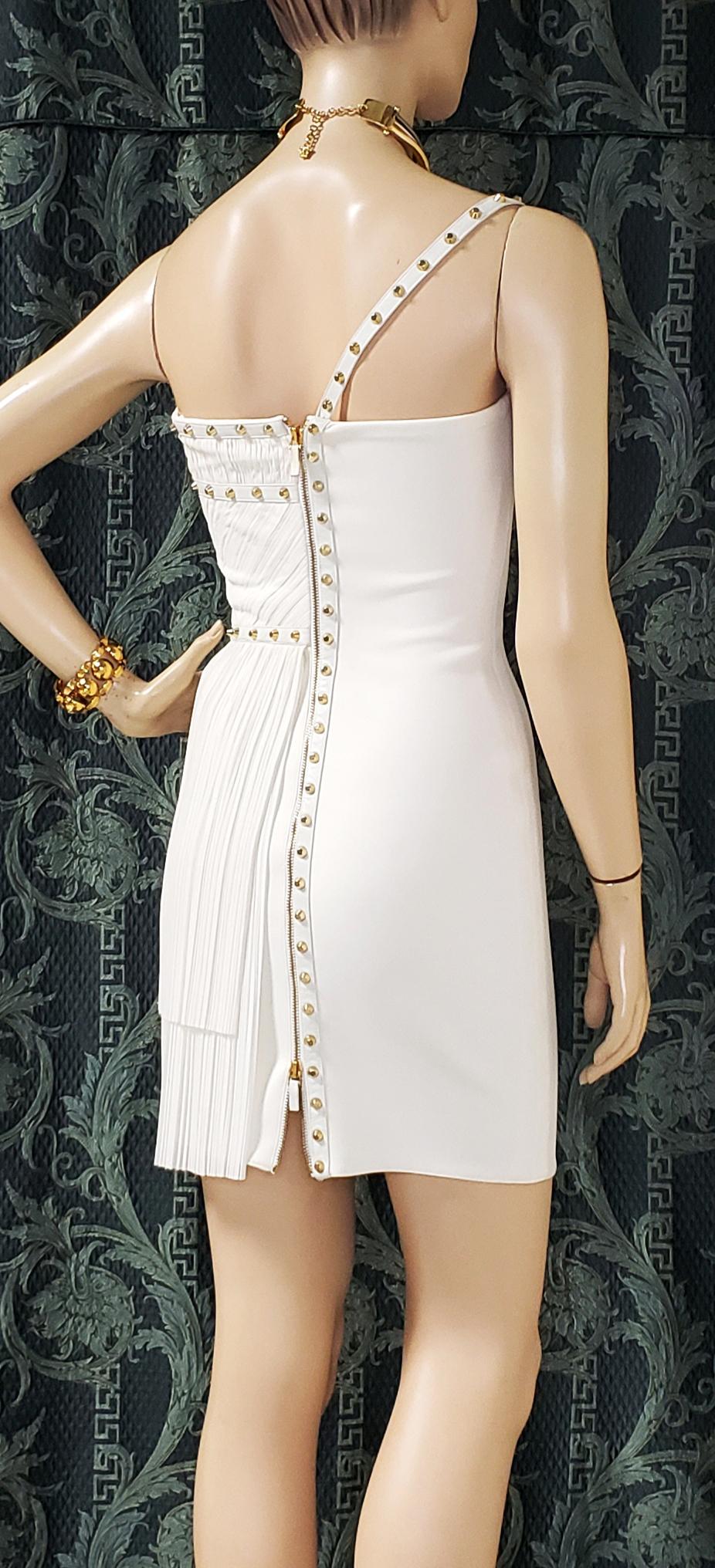 S/S 2012 look # 35 NEW VERSACE ONE SHOULDER WHITE STUDDED DRESS 38 - 2 4