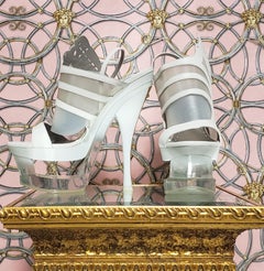 S/S 2012 NEW VERSACE WHITE LEATHER and PLEXIGLASS PLATFORM SHOES 40-10, 41-11