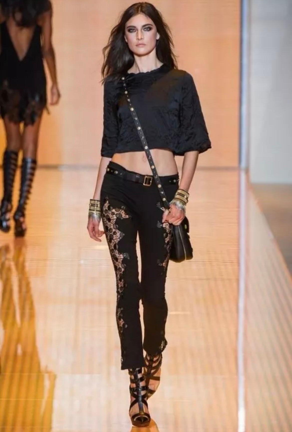S/S 2013 Look # 15 Versace Black Lace Pannel Jeans Size 26 In New Condition For Sale In Montgomery, TX