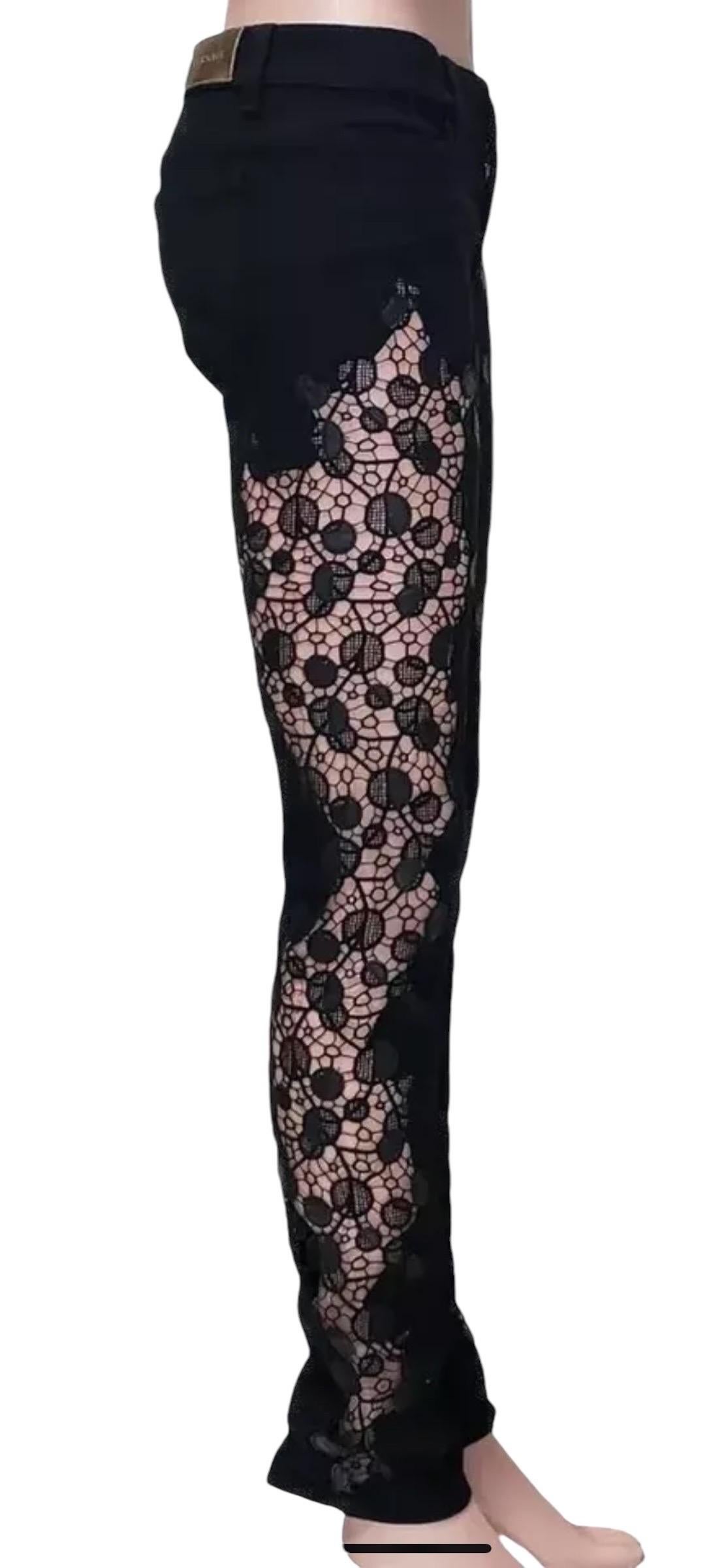 S/S 2013 Look # 15 Versace Black Lace Pannel Jeans Size 26 For Sale 1
