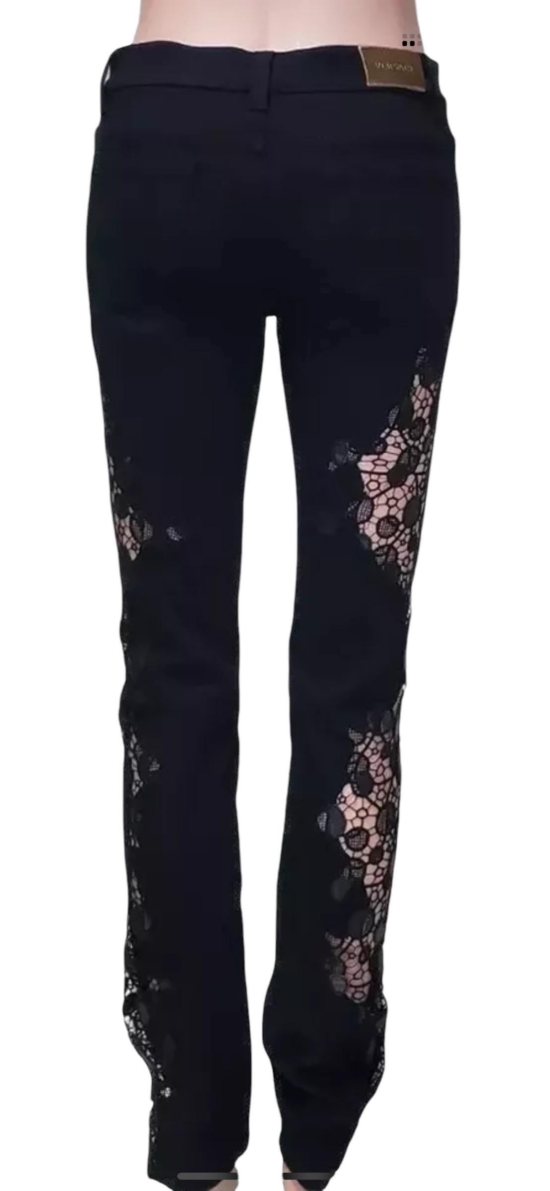 S/S 2013 Look # 15 Versace Black Lace Pannel Jeans Size 26 For Sale 2