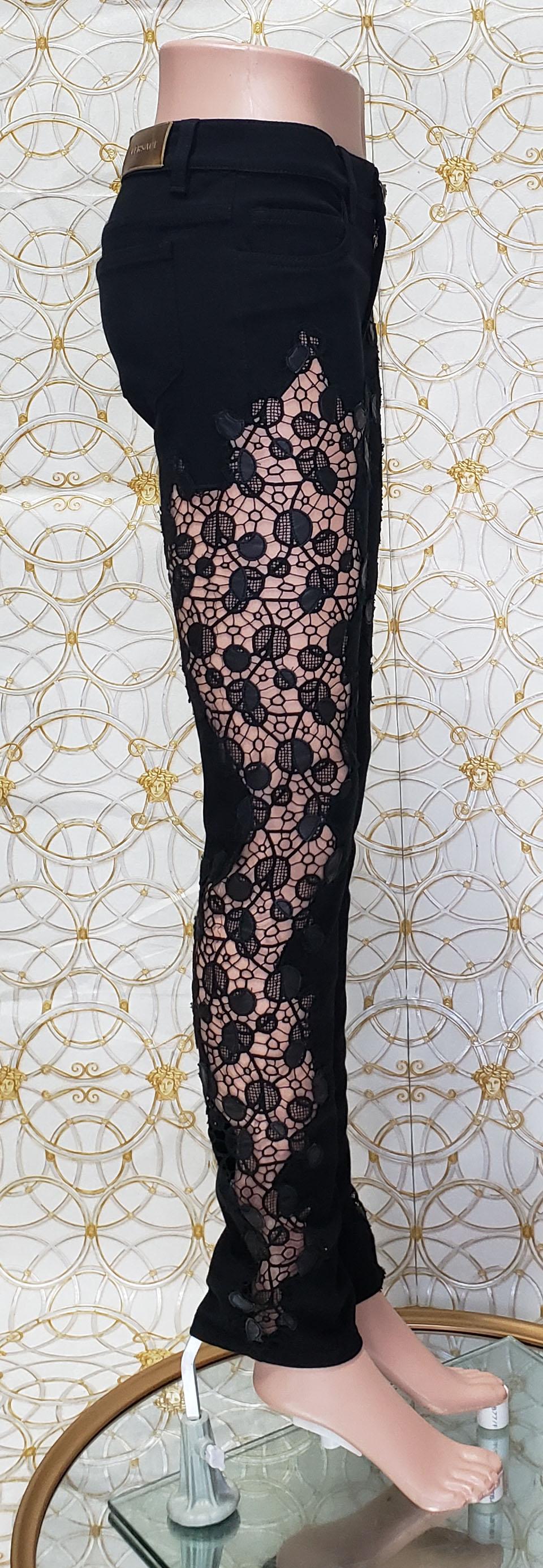 S/S 2013 Look # 15 VERSACE BLACK LACE PANNEL JEANS size 26 In New Condition For Sale In Montgomery, TX