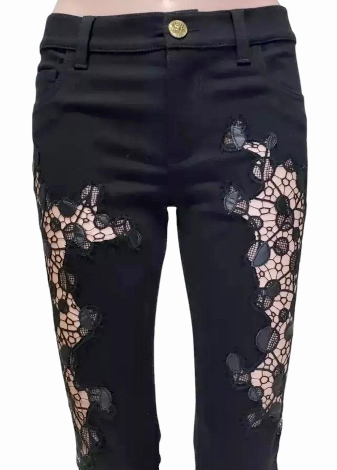 S/S 2013 Look # 15 Versace Black Lace Pannel Jeans Size 26 For Sale 4