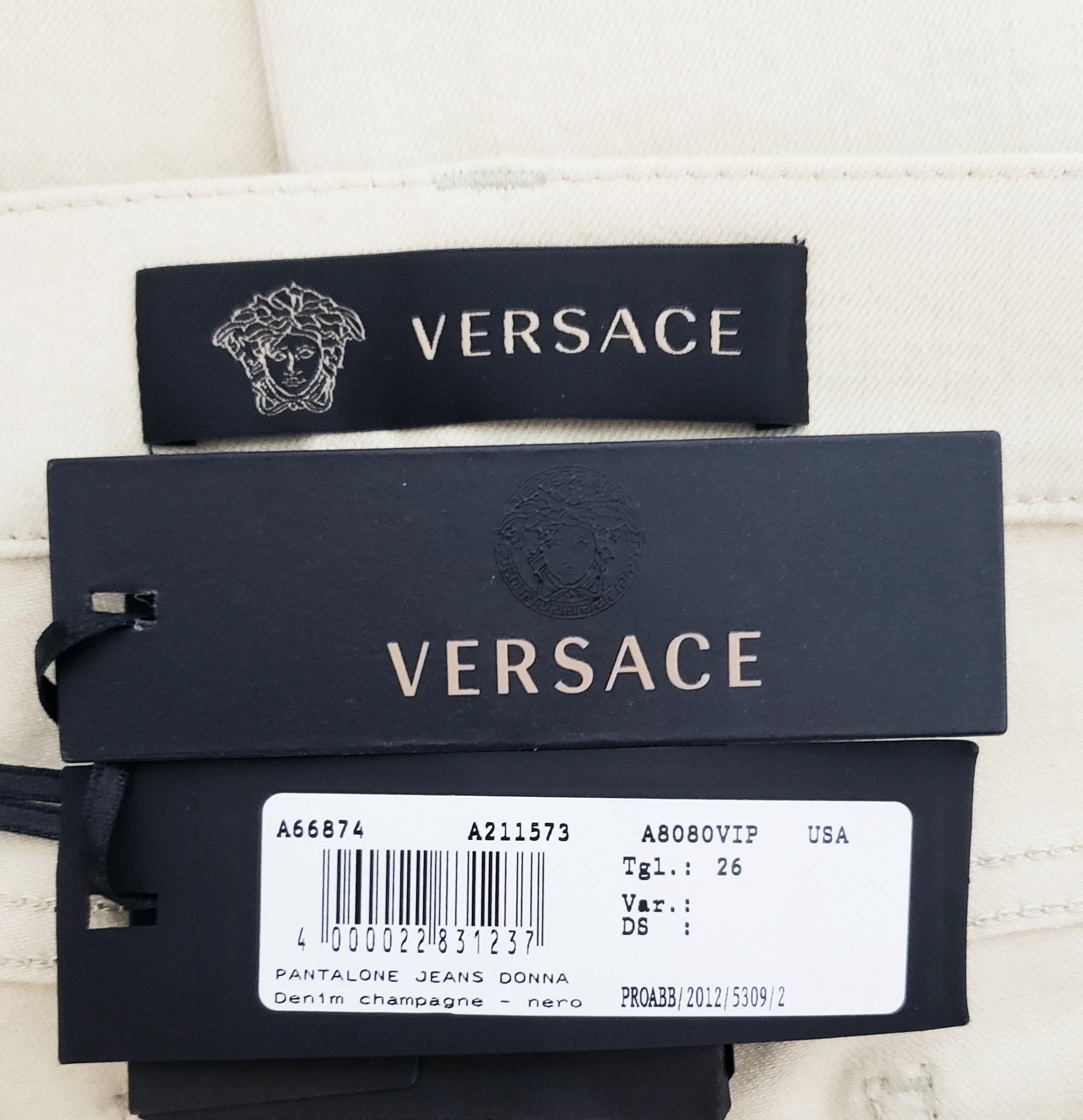 S/S 2013 Look # 19 VERSACE BEIGE JEANS w/BLACK LACE PANNEL size 26 For Sale 7