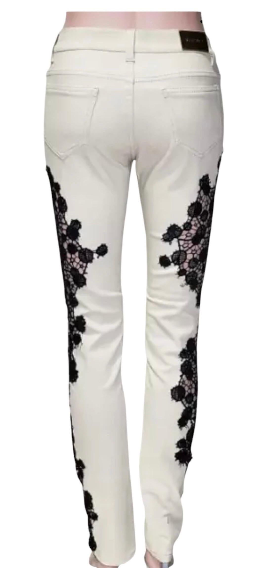S/S 2013 Look # 19 Versace Beige Jeans w/ Black Lace Pannel Size 26 For Sale 2