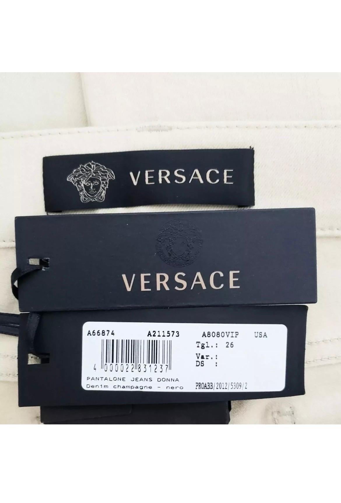 S/S 2013 Look # 19 Versace Beige Jeans w/ Black Lace Pannel Size 26 For Sale 4