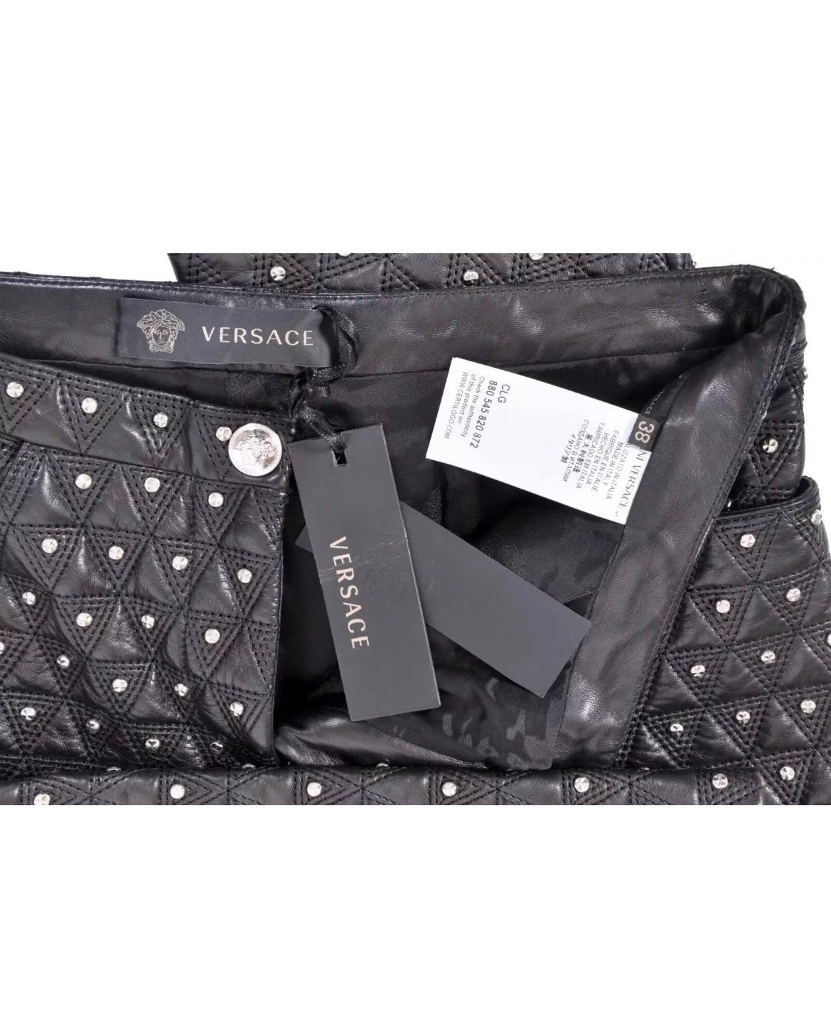 S/S 2013 Look #30 VERSACE Studded Black Lamb Leather Moto Pants In New Condition For Sale In Montgomery, TX