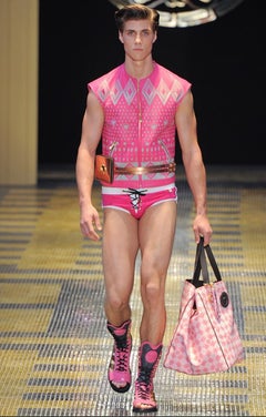 S/S 2013 Look #41 - VERSACE - TRUNKS WHITE/BLACK avec laçage - Taille 4