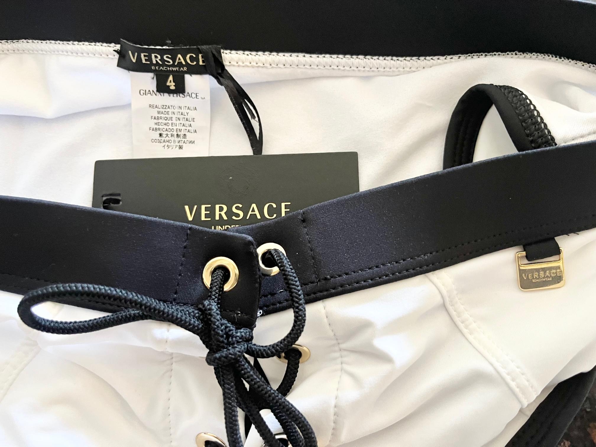 S/S 2013 Look #41 VERSACE WHITE/BLACK SWIM TRUNKS with LACING Size 4 For Sale 2