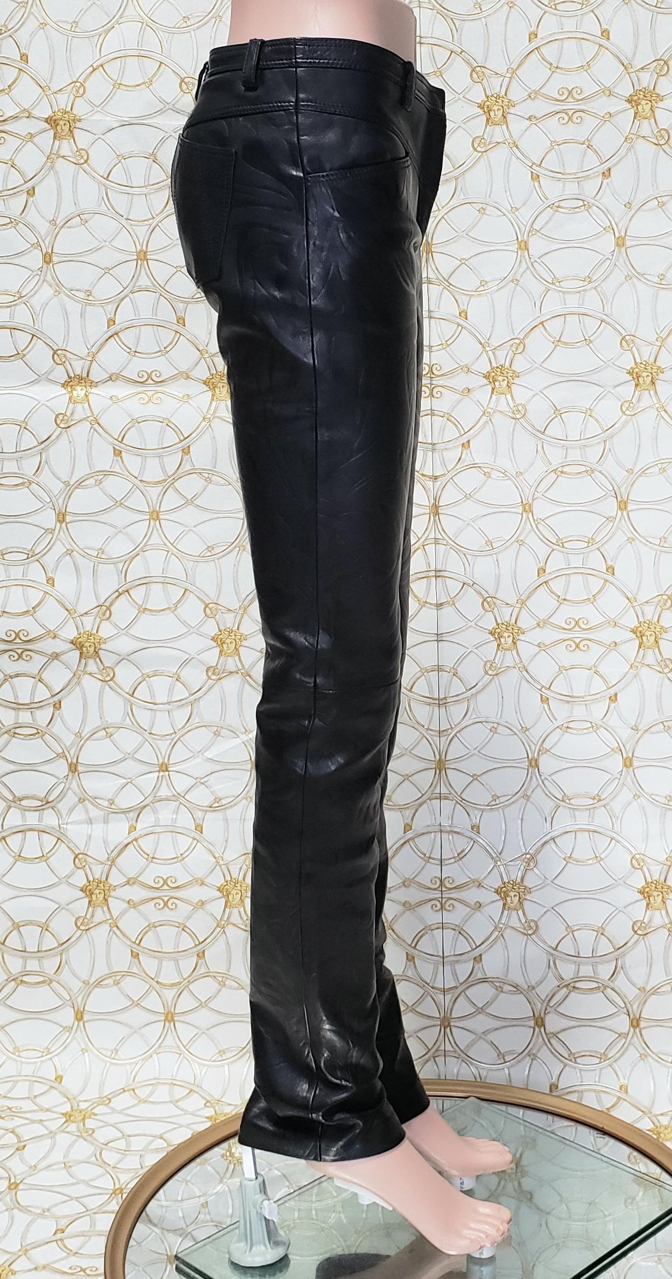 S/S 2014 Look # 35 VERSACE BLACK LEATHER FLORAL PRINT PANTS size 38 - 2 In New Condition For Sale In Montgomery, TX