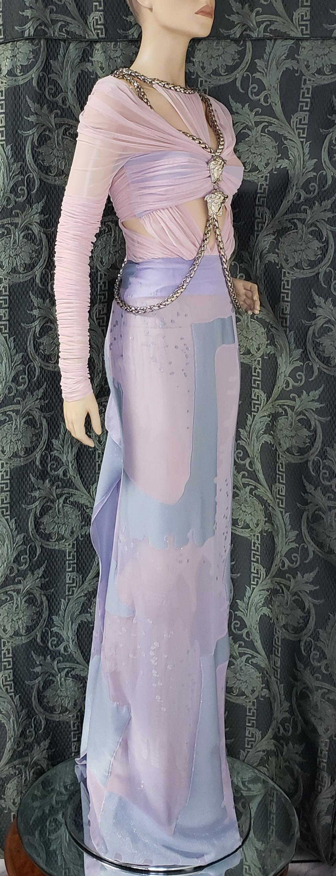 S/S 2014 look # 44 NEW VERSACE CHIFFON LILAC LONG DRESS GOWN  1