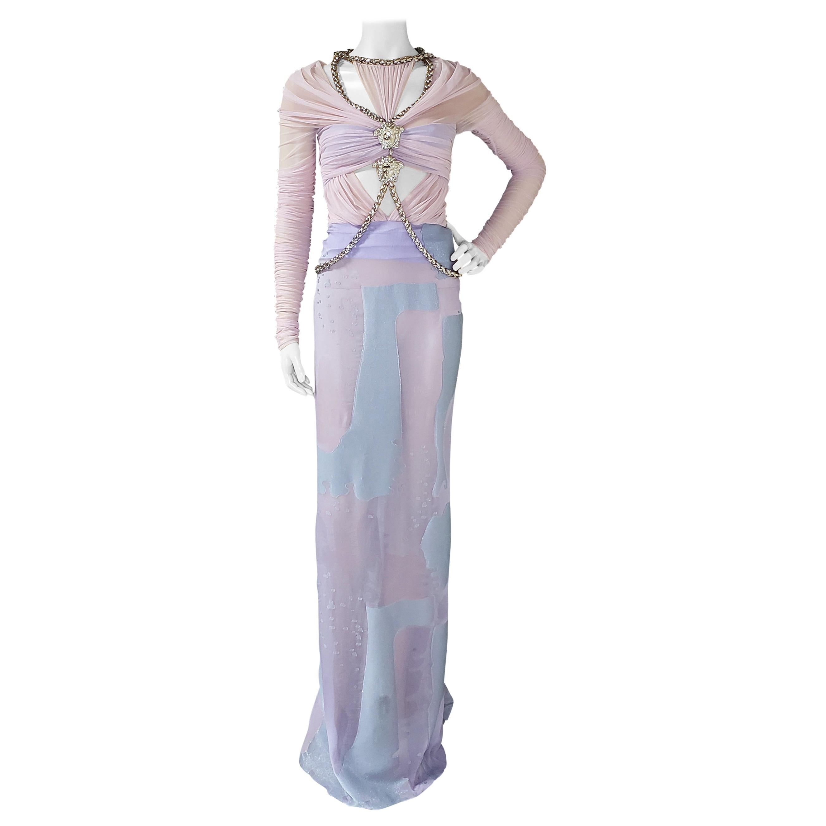 S/S 2014 look # 44 NEW VERSACE CHIFFON LILAC LONG DRESS GOWN 