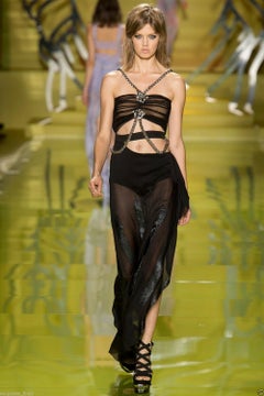 S/S 2014 look # 47 NEW VERSACE BLACK CHIFFON MEDUSA CHAIN FINALEE GOWN 38 - 2