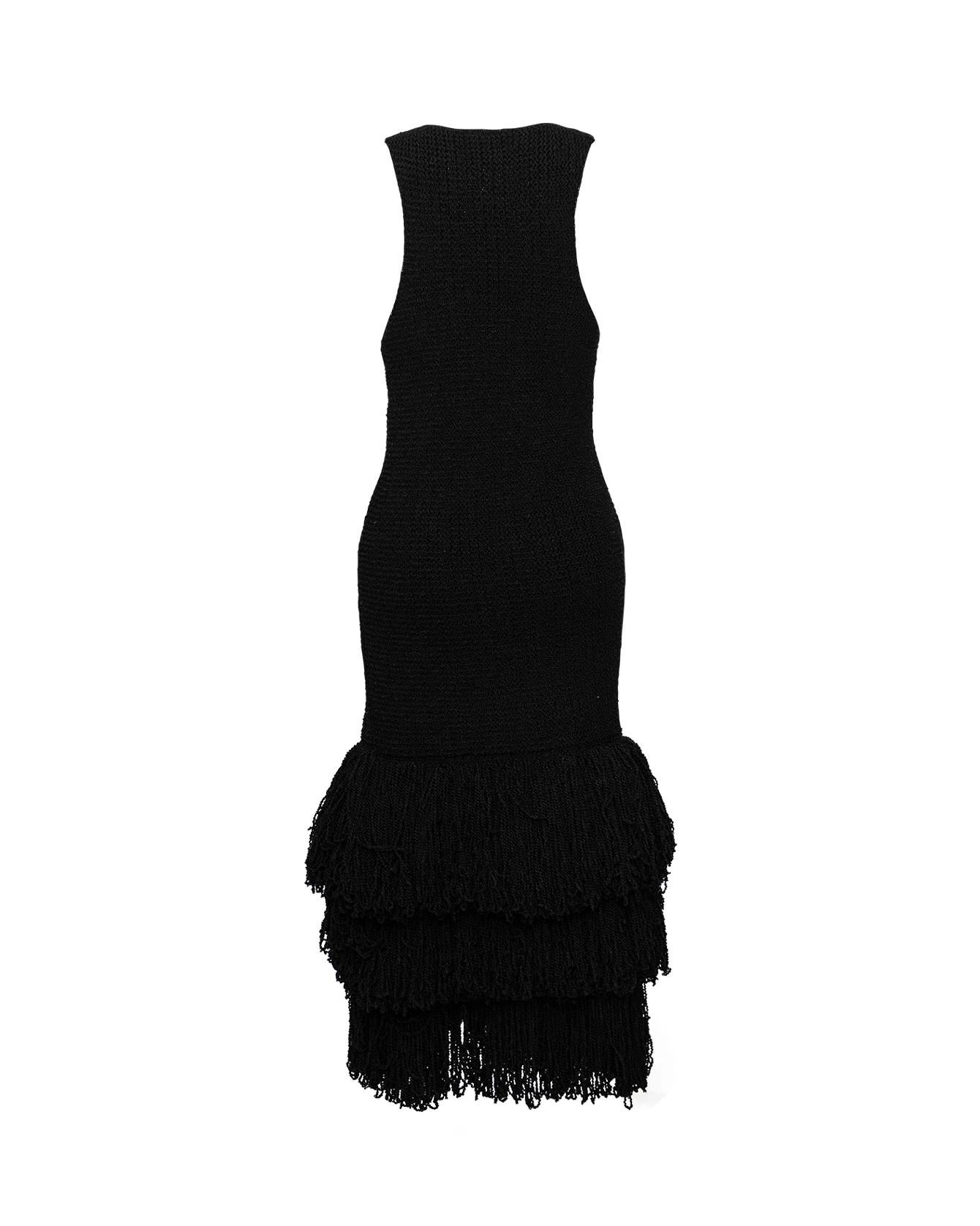 S/S 2015 Céline by Phoebe Philo Black Textured Silk Midi Dress with Fringe In Good Condition In North Hollywood, CA