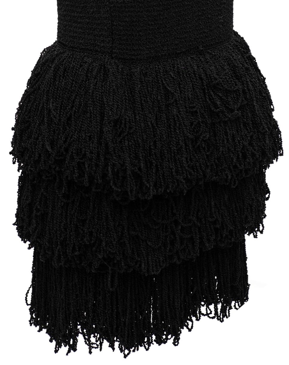 S/S 2015 Céline by Phoebe Philo Black Textured Silk Midi Dress with Fringe 2