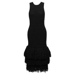 S/S 2015 Céline by Phoebe Philo Black Textured Silk Midi Dress with Fringe
