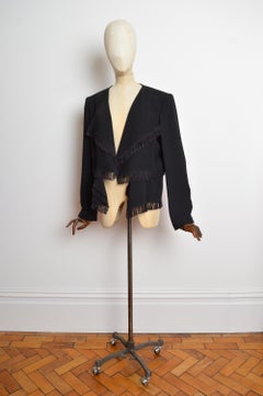 S/S 2015 CHLOÉ by Clare Waight Keller Fringed Black Tailored Crop Blazer Jacket