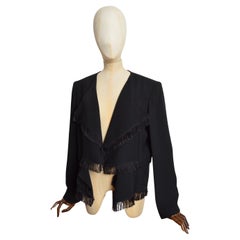 S/S 2015 CHLOÉ by Clare Waight Keller Fringed Black Tailored Crop Blazer Jacket