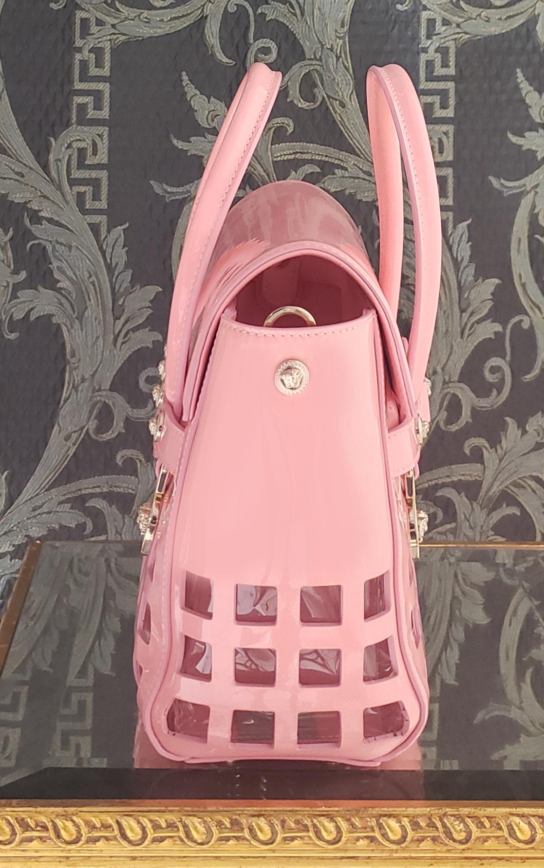 Pink S/S 2015 look # 11 VERSACE PERFORATED PATENT PINK LEATHER BAG For Sale