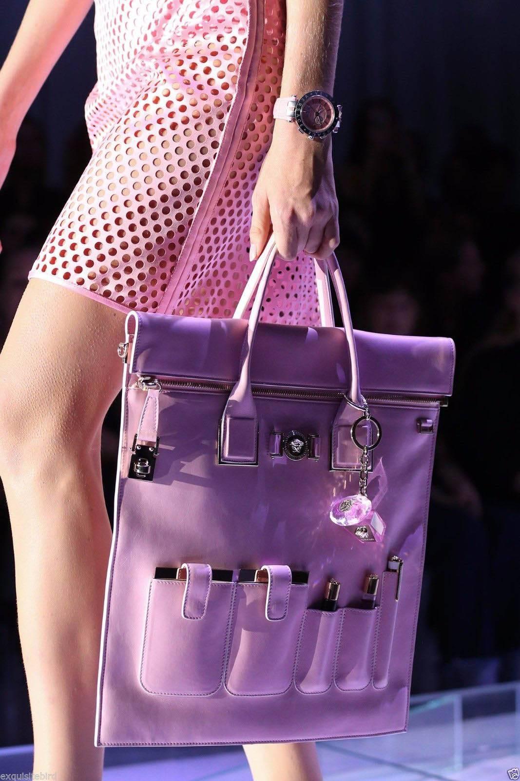 Women's or Men's S/S 2015 Look # 21 NEW VERSACE POWDER PINK LEATHER ORGANIZER BAG For Sale