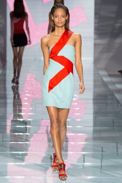 S/S 2015 look # 34 NEW VERSACE BLUE and RED SILK-CADY MINI DRESS 38 - 2