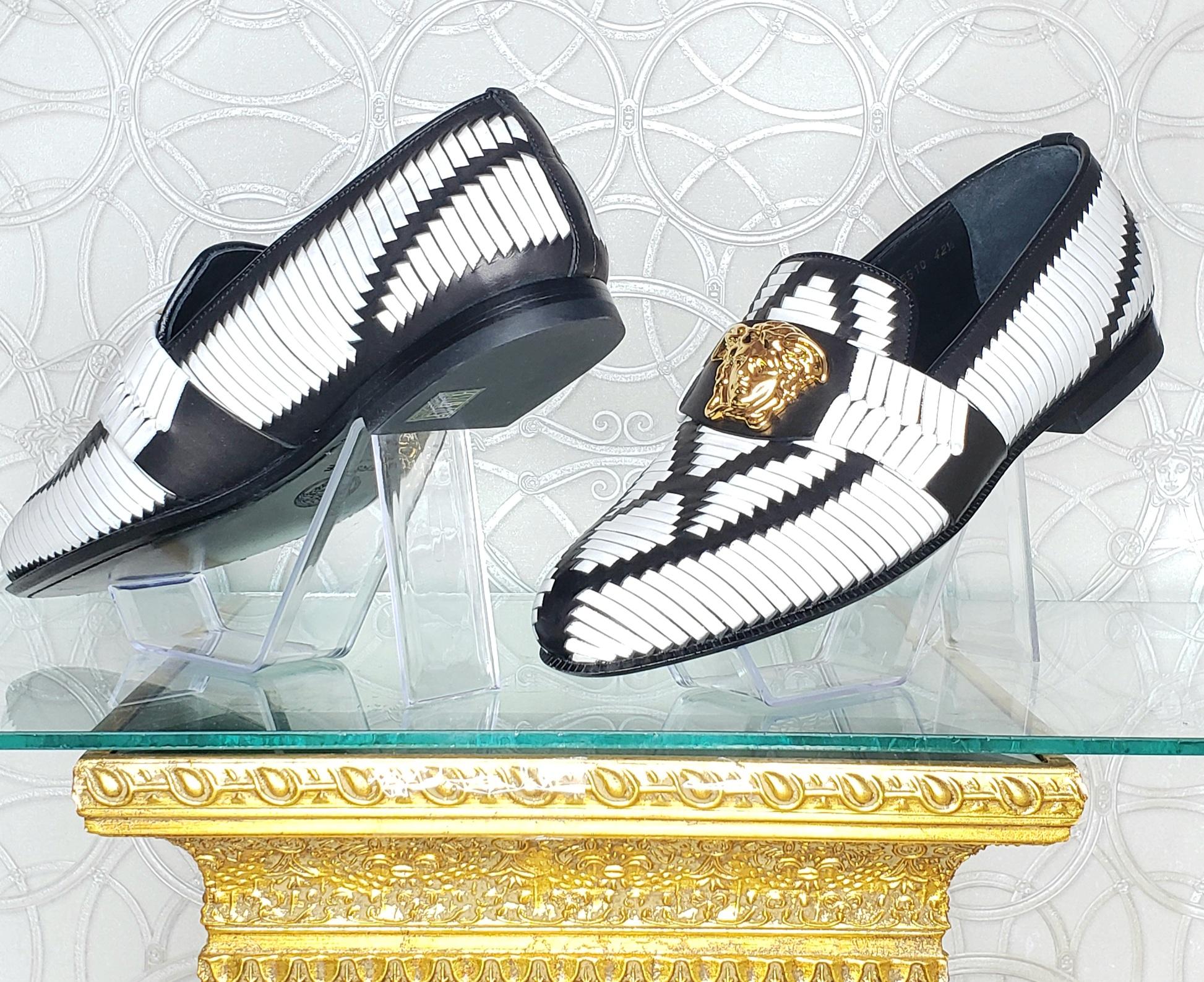 S/S 2015 Look # 38 VERSACE WOVEN BICOLOR LOAFERS Size 42.5 - 9.5 For Sale 3