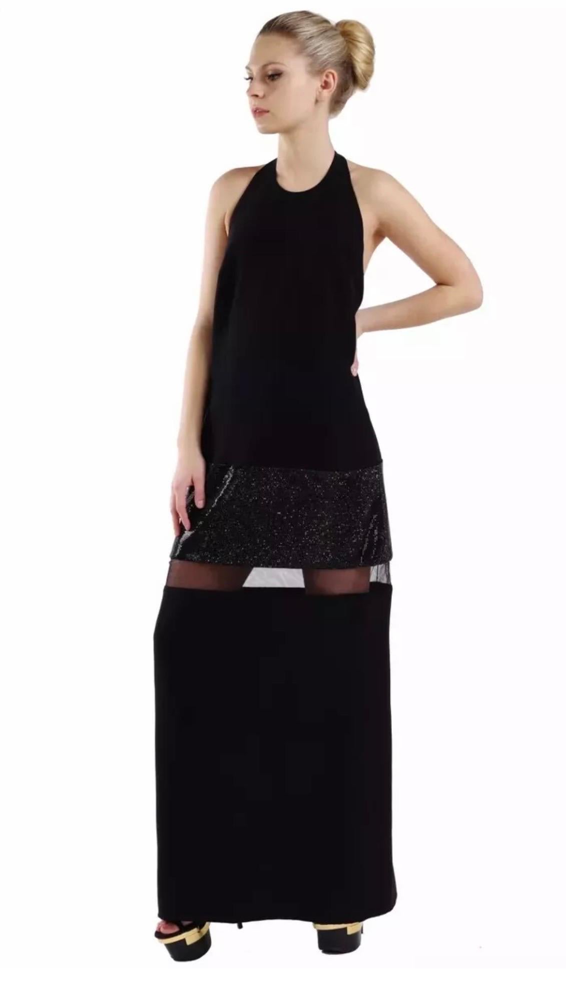 Women's S/S 2015 Versace Crystal Embellished Black Long Dress Gown 42 - 6 For Sale