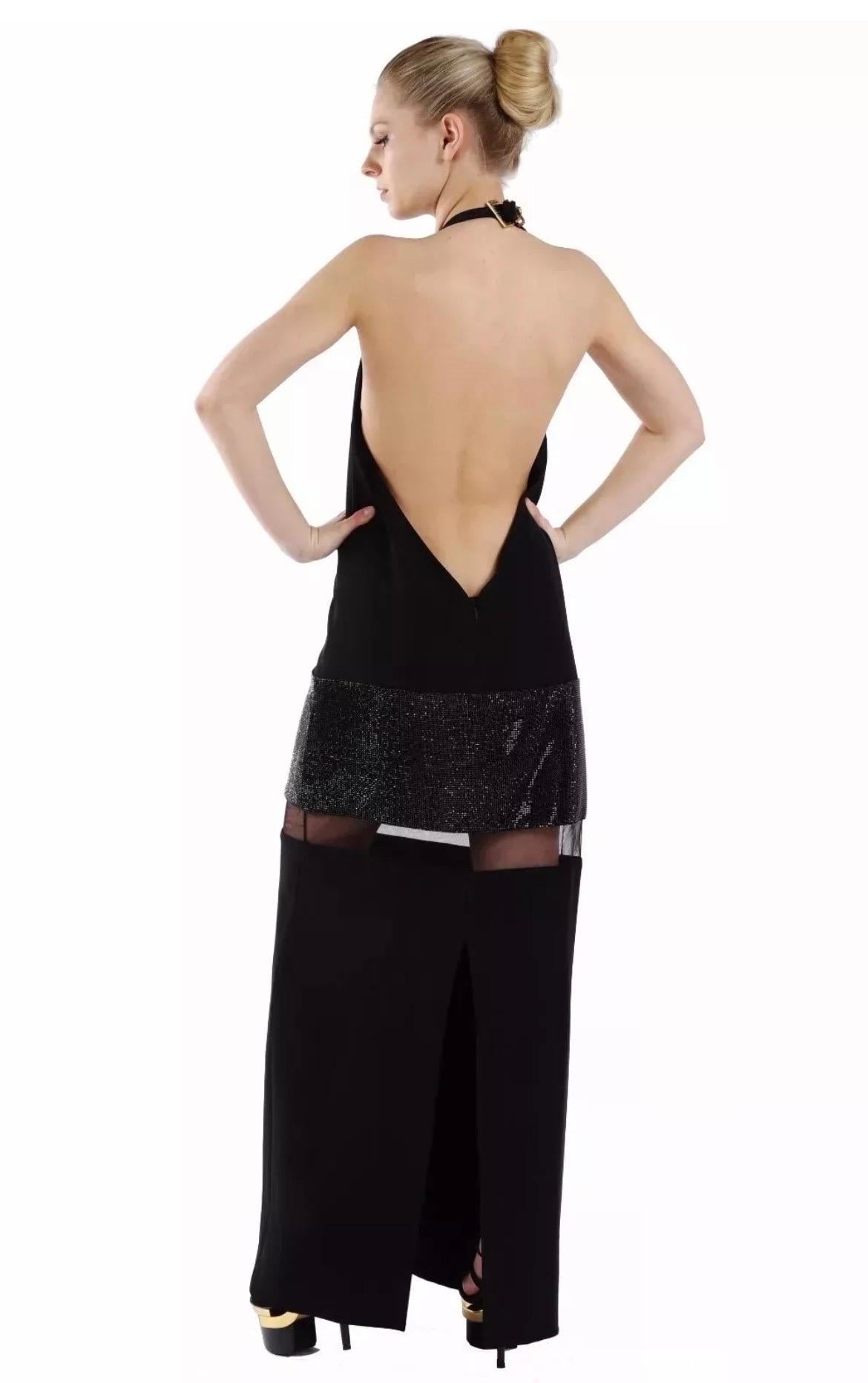 S/S 2015 Versace Crystal Embellished Black Long Dress Gown 42 - 6 For Sale 1