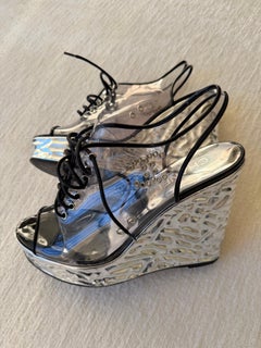 S/S 2016 Clear Lace-Up Slingback Platform Wedge Sandals