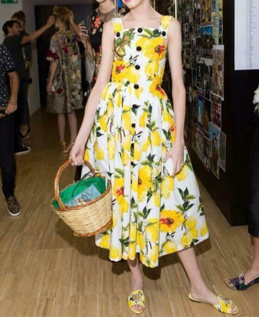 S/S 2016 DOLCE&GABBANA LEMON PRINT POPLIN DRESS Sz IT 38 7